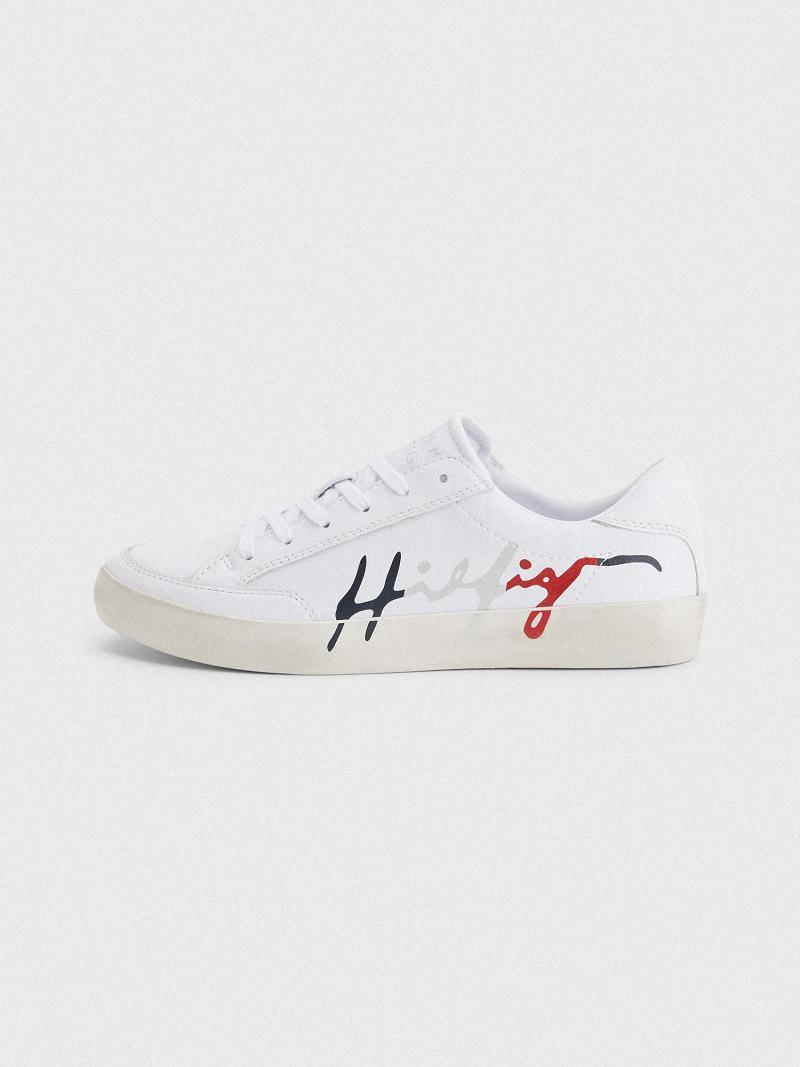 Női Tommy Hilfiger Bőr Signature Alkalmi Cipő Fehér | HU 591ZUT